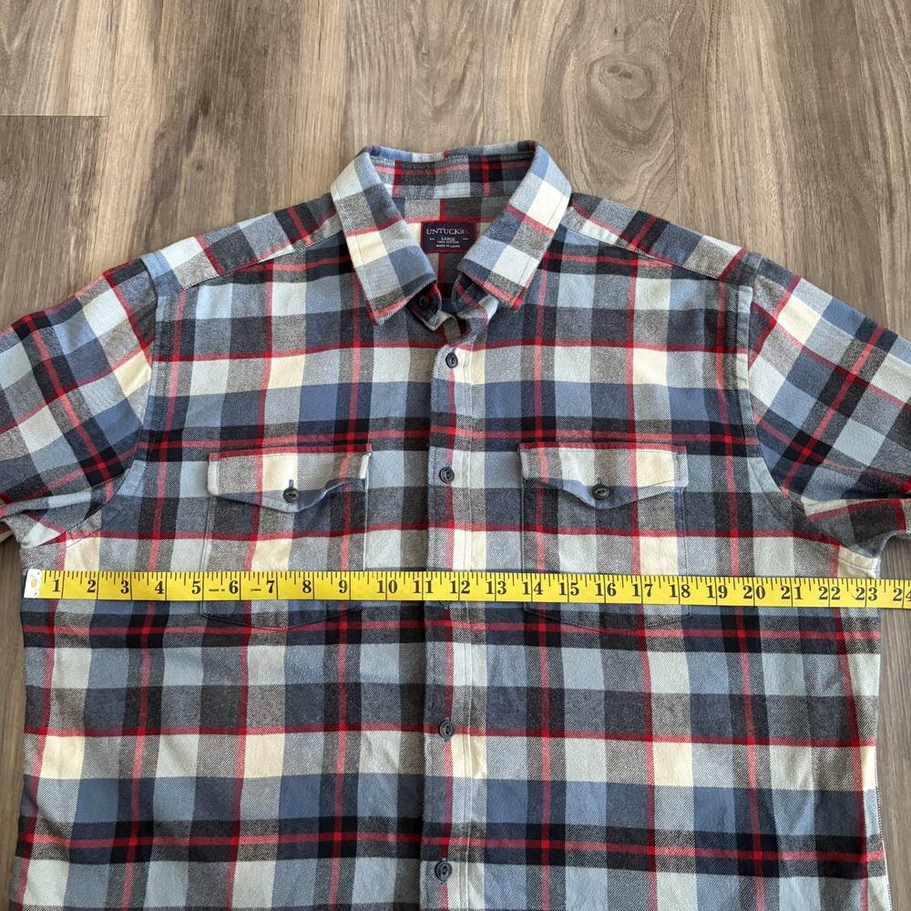Untuckit Flannel Shirt Men's Size L Red Blue Plaid Button Up - Picture 4 of 5